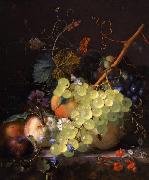 Still-life of grapes and a peach on a table-top, Jan van Huysum